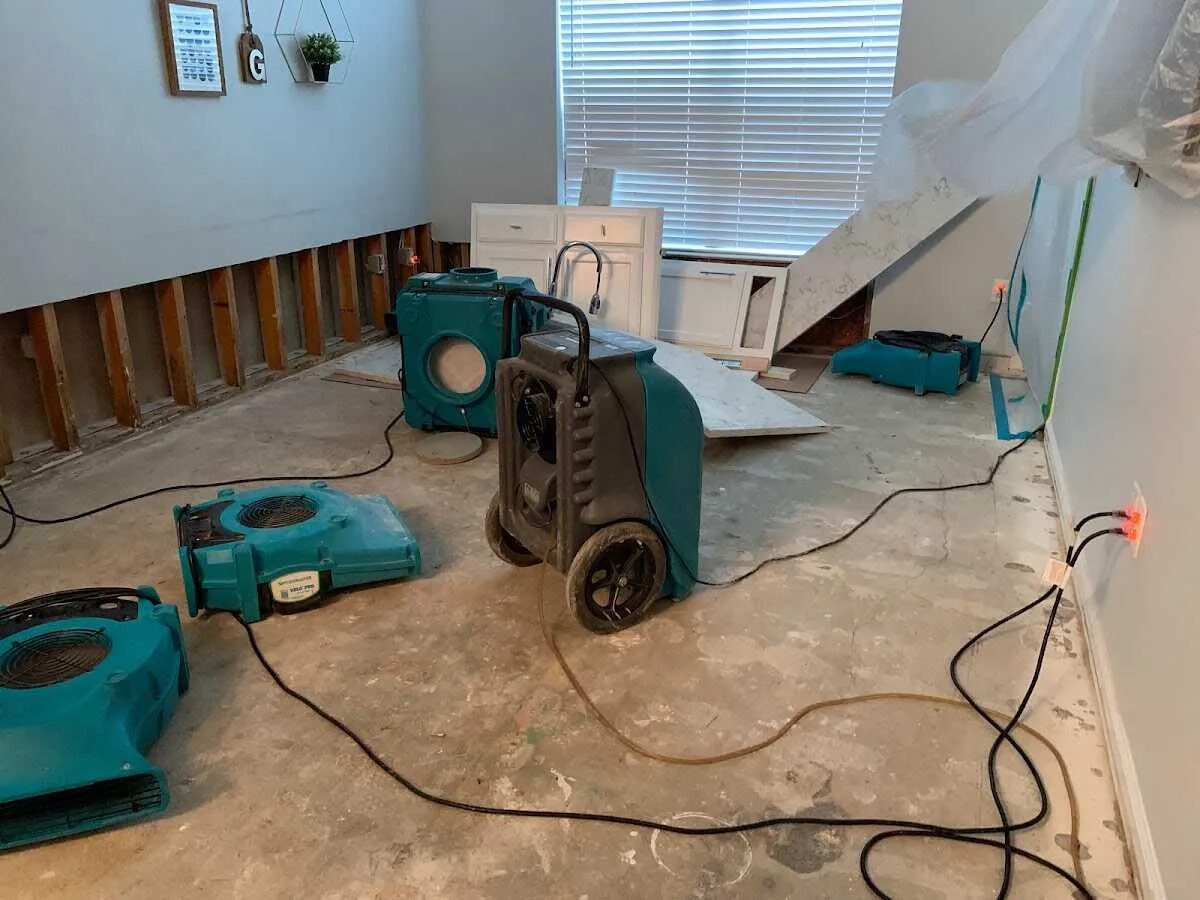 Dehumidifier in flood-cut room for Water Damage Restoration in Upper Makefield